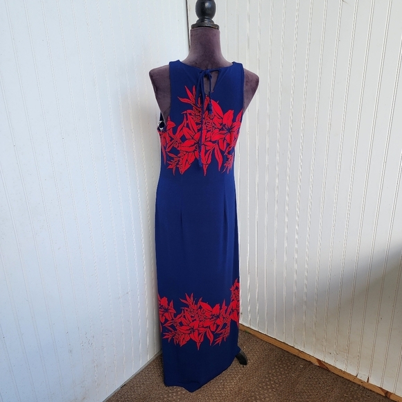 Tommy Bahama Flower Of Pisa Maxi Dress Island Navy Blue Red Stretch Sleveless M - Picture 7 of 16